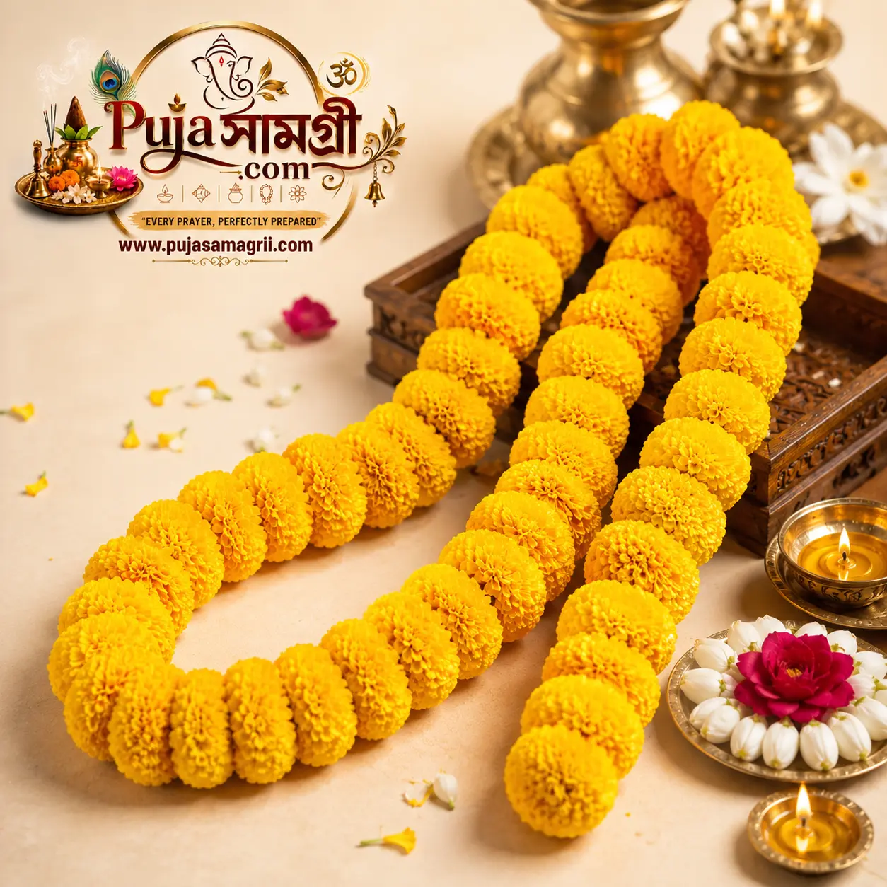 Marigold Yellow Garland (Genda Mala) for Puja | Fresh Flower Mala Online